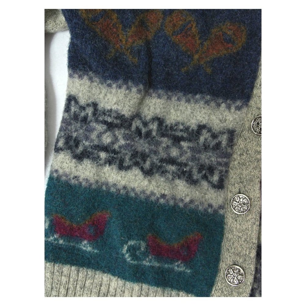 Vintage Woolrich Wool Fair Isle Cardigan Sweater Winter Sports Gray - XS - Picture 4 of 8